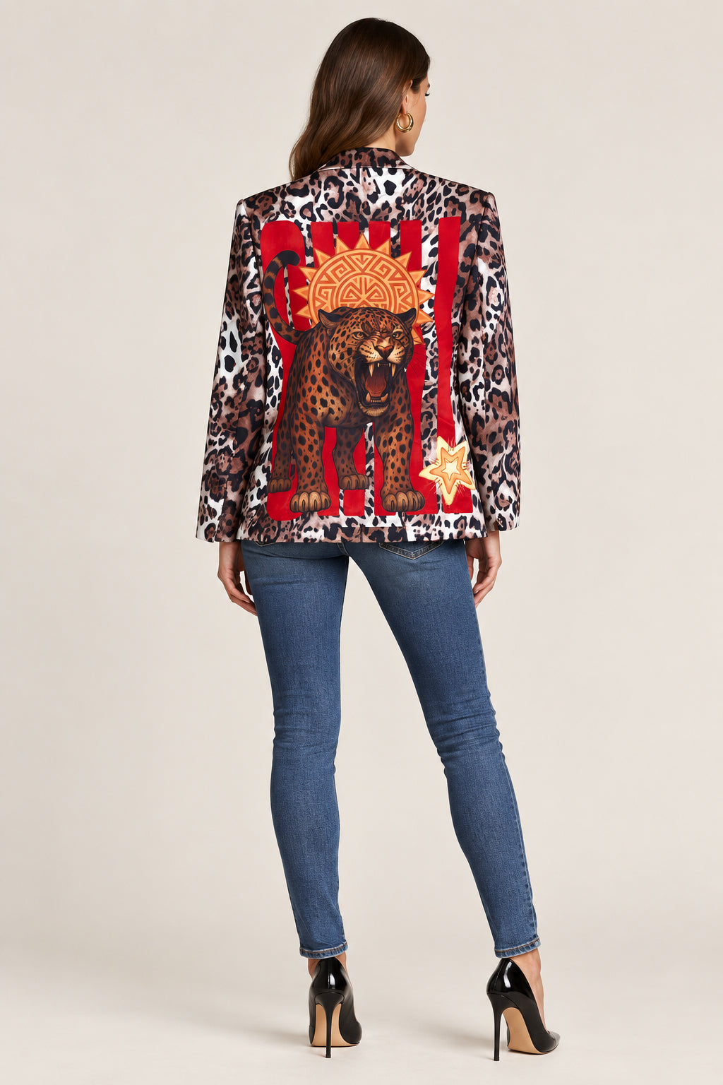 Blazer de leopardo con motivo gráfico YOLYKKE