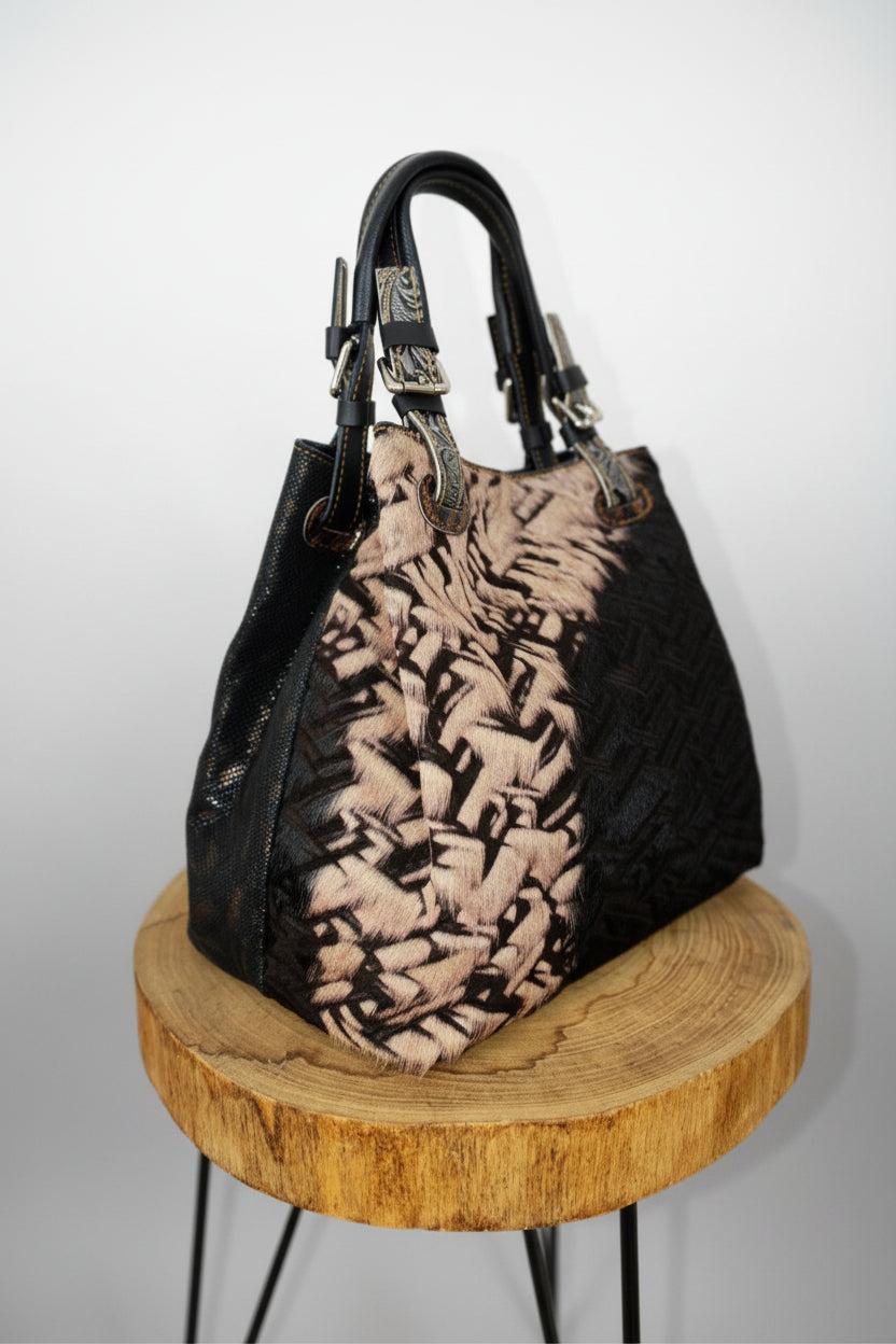 Bolso Cuero Italiano Pelo Vaca Zigzag LYKKE