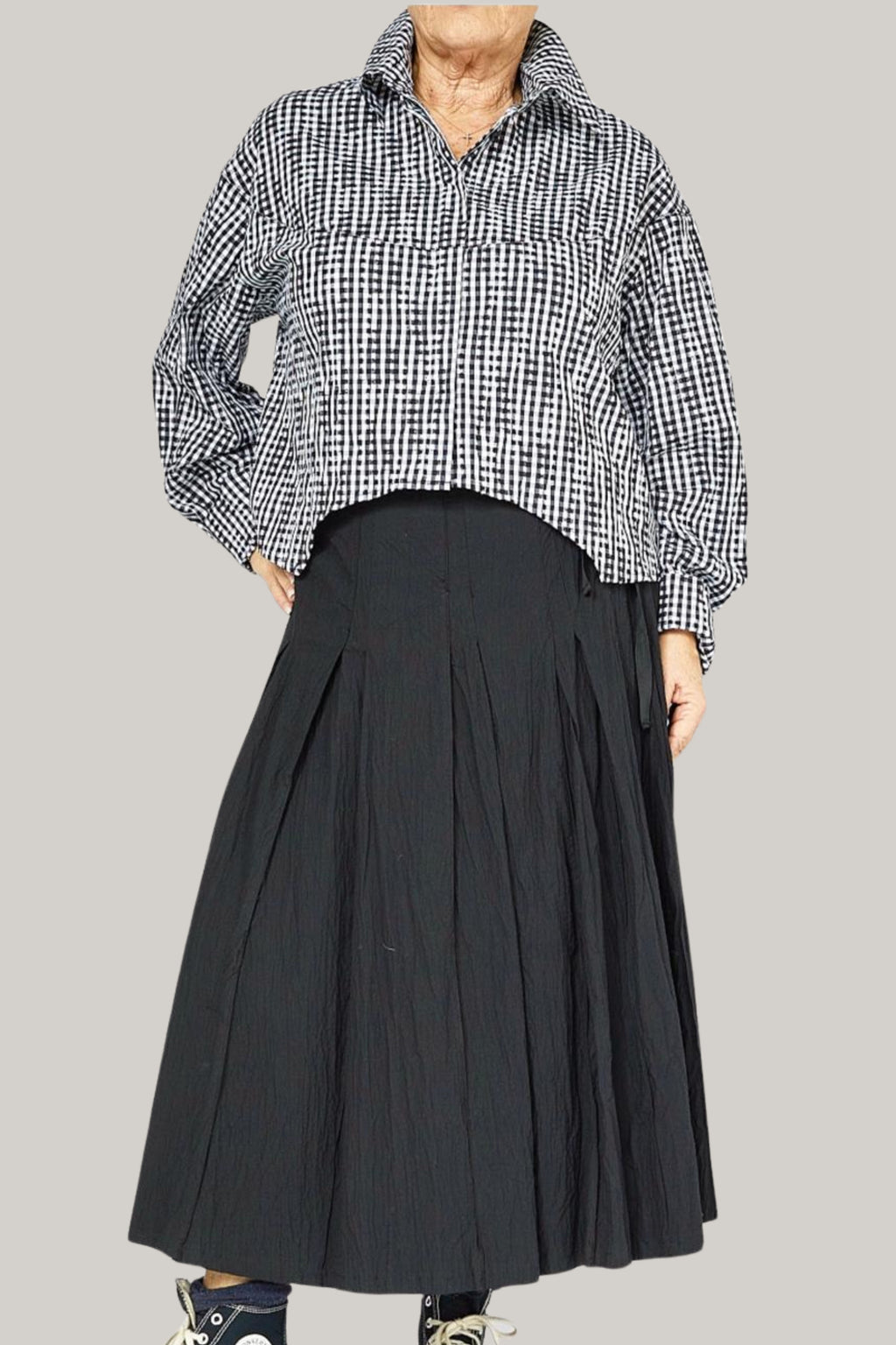 Camisa Vichy Seersucker Negro Blanco