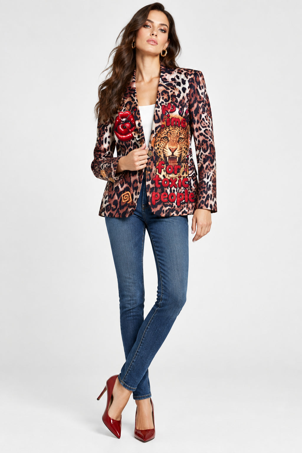 Blazer de leopardo con motivo gráfico YOLYKKE