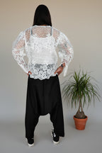 Camisa Encaje Bordado Transparente Blanca