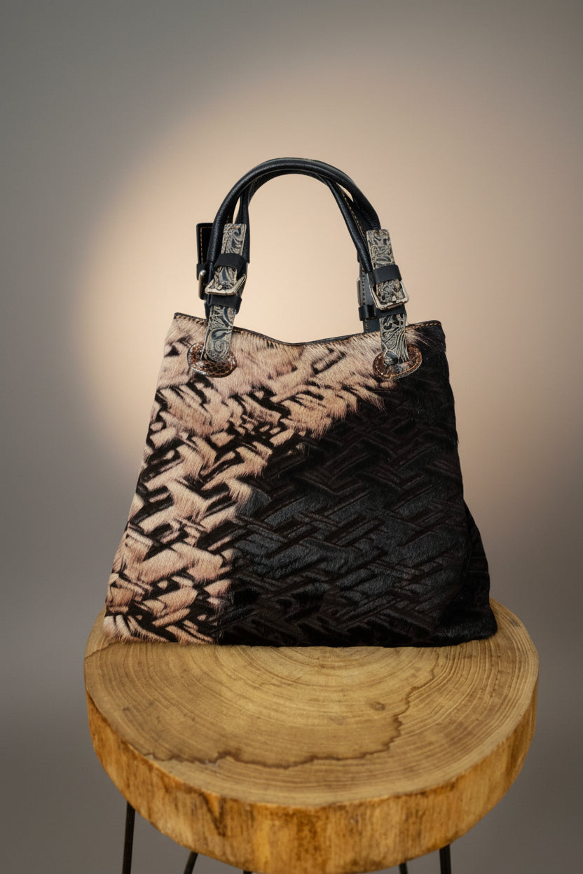 Bolso Cuero Italiano Pelo Vaca Zigzag LYKKE