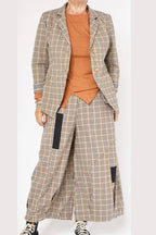 Pantalón Wendy Trendy Cuadro Beige Parches Negros
