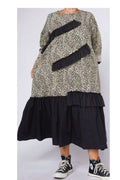 Vestido Maxi Dos Texturas Volantes Diagonales Leopardo Negro | Wendy Trendy