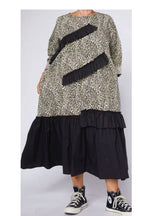 Vestido Maxi Dos Texturas Volantes Diagonales Leopardo Negro | Wendy Trendy