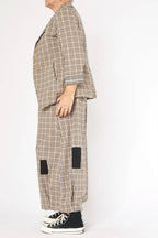Pantalón Wendy Trendy Cuadro Beige Parches Negros