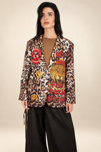 Blazer de leopardo con motivo gráfico YOLYKKE
