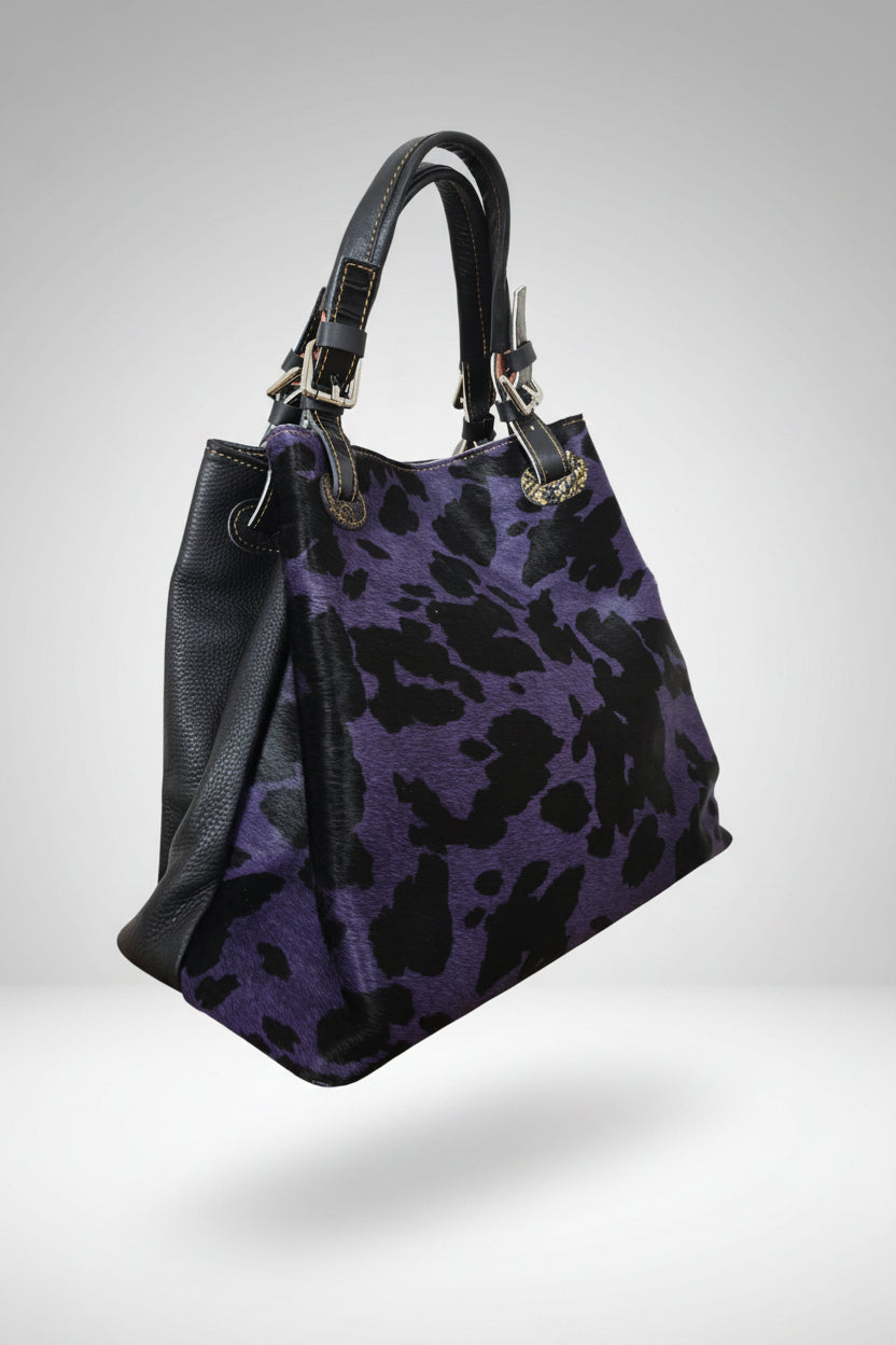 Bolso Cuero Italiano Leopardo Morado Reversible LYKKE