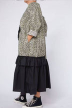 Vestido Maxi Dos Texturas Volantes Diagonales Leopardo Negro | Wendy Trendy