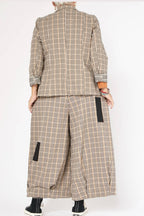 Pantalón Wendy Trendy Cuadro Beige Parches Negros