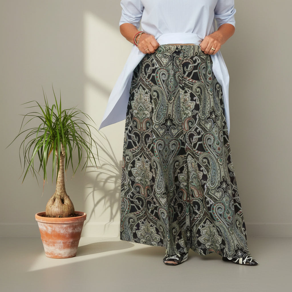 Pantalón Palazzo Paisley Oriental Negro
