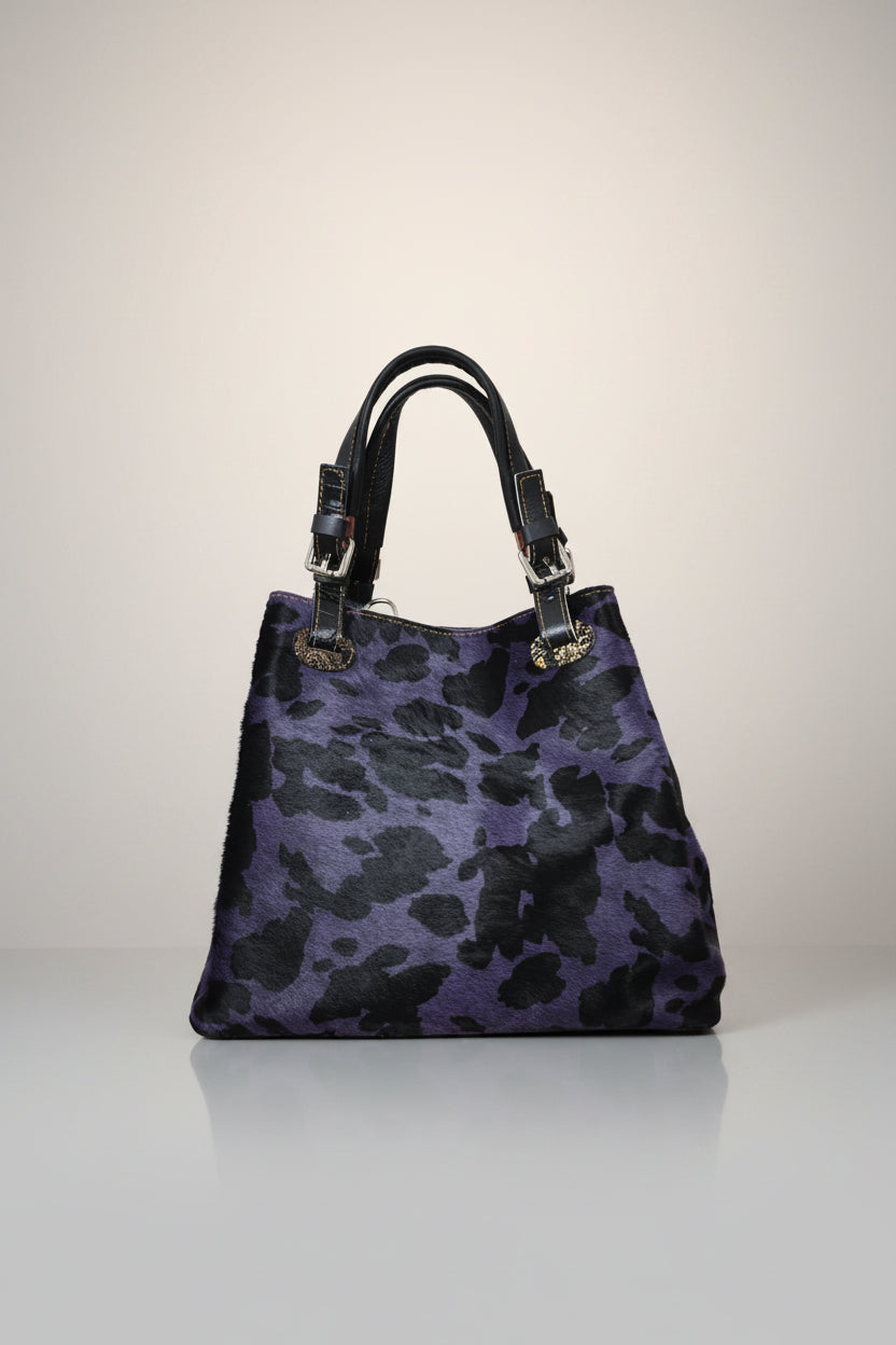 Bolso Cuero Italiano Leopardo Morado Reversible LYKKE