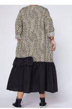 Vestido Maxi Dos Texturas Volantes Diagonales Leopardo Negro | Wendy Trendy