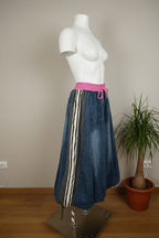 Falda Midi Vaquera Rayas Deportivas Panel Color | Nefelibata
