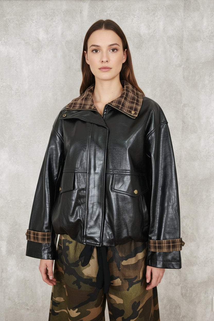 Chaqueta JOT Milano Polipiel Cuello Cuadros