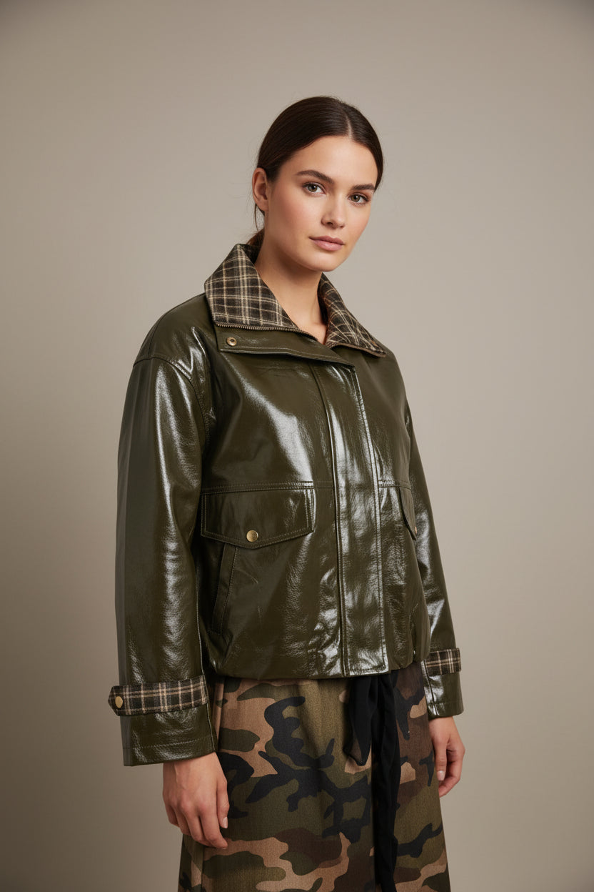 Chaqueta JOT Milano Polipiel Cuello Cuadros
