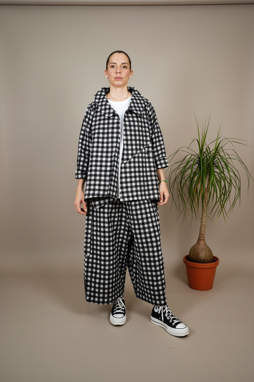 Americana Vichy Maxi Vuelo Bajo Negro Blanco | Wendy Trendy