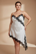 Vestido Lencero Curvy Satén Encaje Floral Asimétrico | YOLYKKE