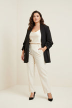 Blazer Oversize Negro Manga Fruncida Cuello Chal Curvy | YOLYKKE