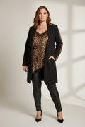 Blazer Largo Solapa Chal Detalle Leopardo Manga Negro Burdeos | YOLYKKE