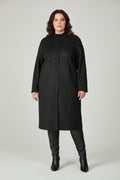 Abrigo Largo Antelina Negro Liso Cremallera Cuello Mao Curvy | YOLYKKE
