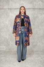 Abrigo Largo Antelina Patchwork Étnico Azul Índigo Curvy | YOLYKKE