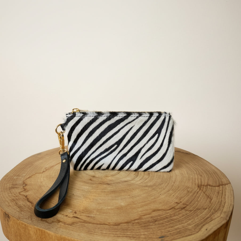 Monedero Clutch 100% Cuero Pelo Animal Print Asa Muñeca | YOLYKKE