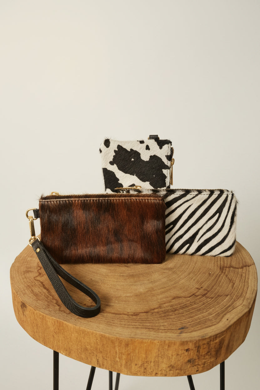 Monedero Clutch 100% Cuero Pelo Animal Print Asa Muñeca | YOLYKKE
