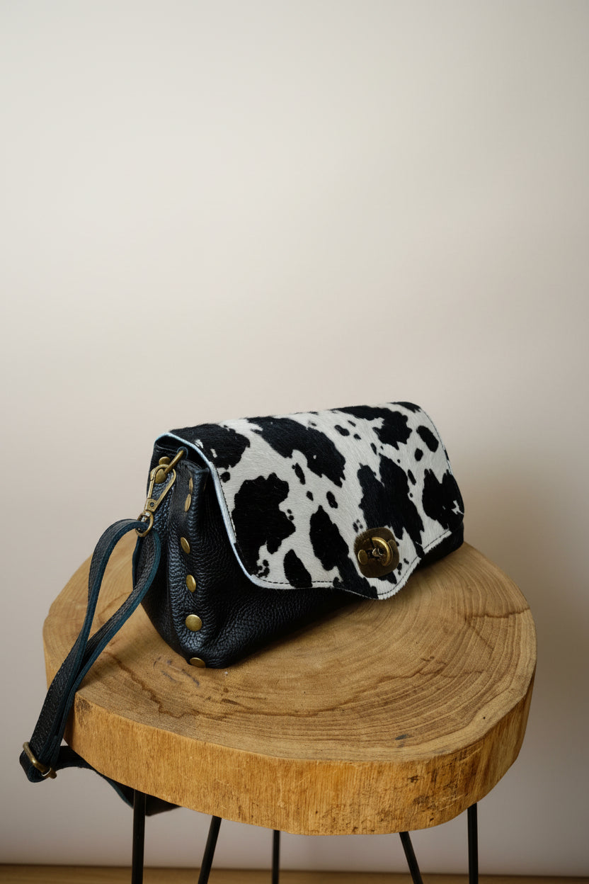 Bolso Bandolera 100% Cuero Vaca Pelo Solapa Asa Larga | YOLYKKE