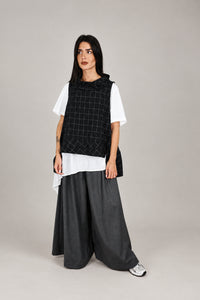 Chaleco Oversize Cuadro Vichy Negro Solapas Asimétricas | Wendy Trendy
