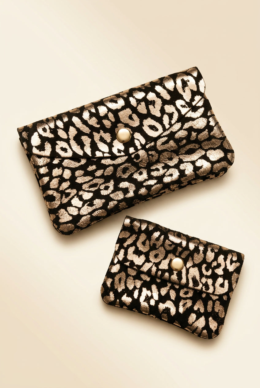 Pack de 2 Monederos de Piel con Animal Print Metalizado