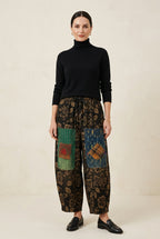 Pantalon Harem Rayures Japonaises Poches Broderie Chance Cordon Cuir | Nefelibata