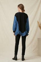 Camiseta Combinada con Vaquero y Cuello de Pedrería y Perlas | Nefelibata