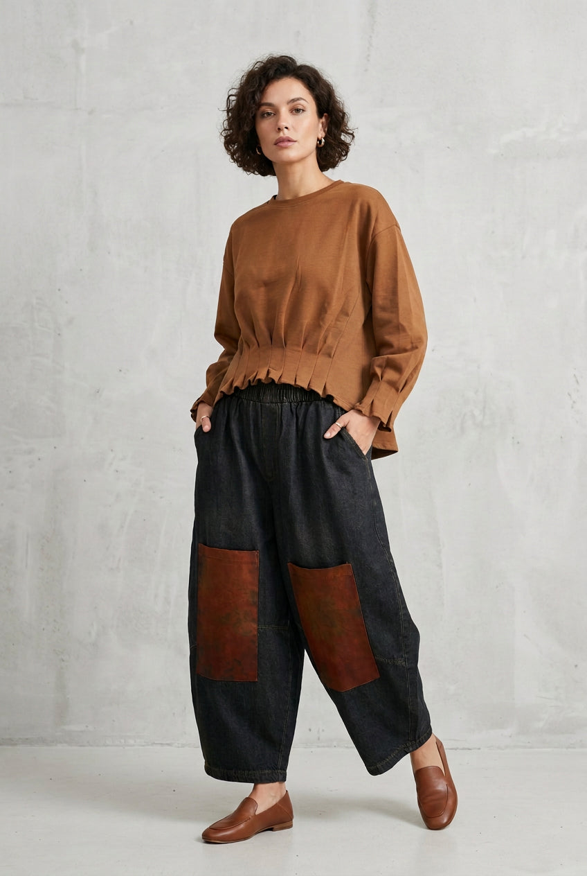 Pantalón Vaquero Harem con Bolsillos Marrones | Nefelibata