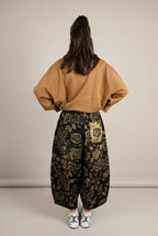 Pantalon Harem Rayures Japonaises Poches Broderie Chance Cordon Cuir | Nefelibata