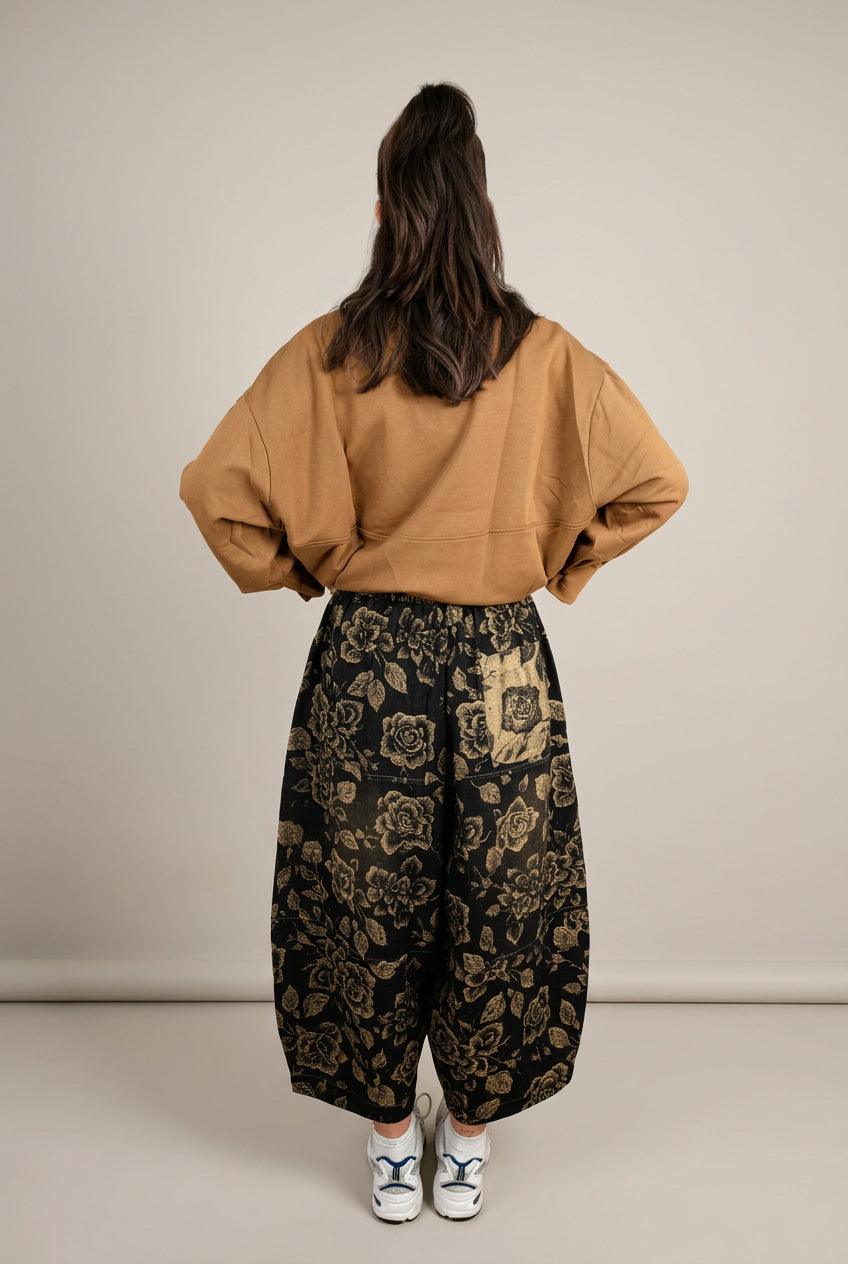 Pantalon Harem Rayures Japonaises Poches Broderie Chance Cordon Cuir | Nefelibata