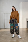 Pantalon Harem Rayures Japonaises Poches Broderie Chance Cordon Cuir | Nefelibata