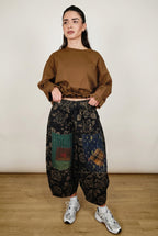 Pantalon Harem Rayures Japonaises Poches Broderie Chance Cordon Cuir | Nefelibata