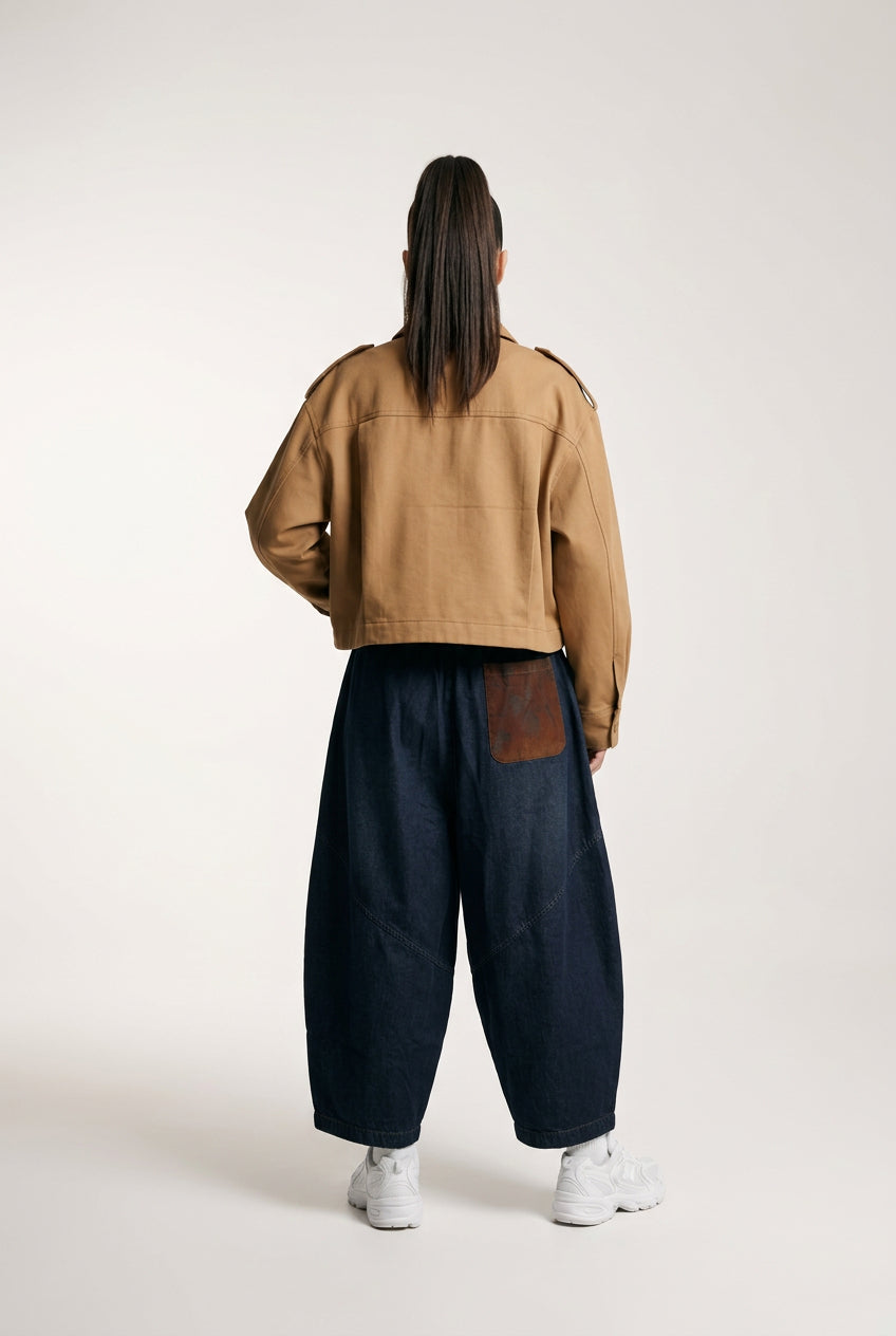 Pantalón Vaquero Harem con Bolsillos Marrones | Nefelibata