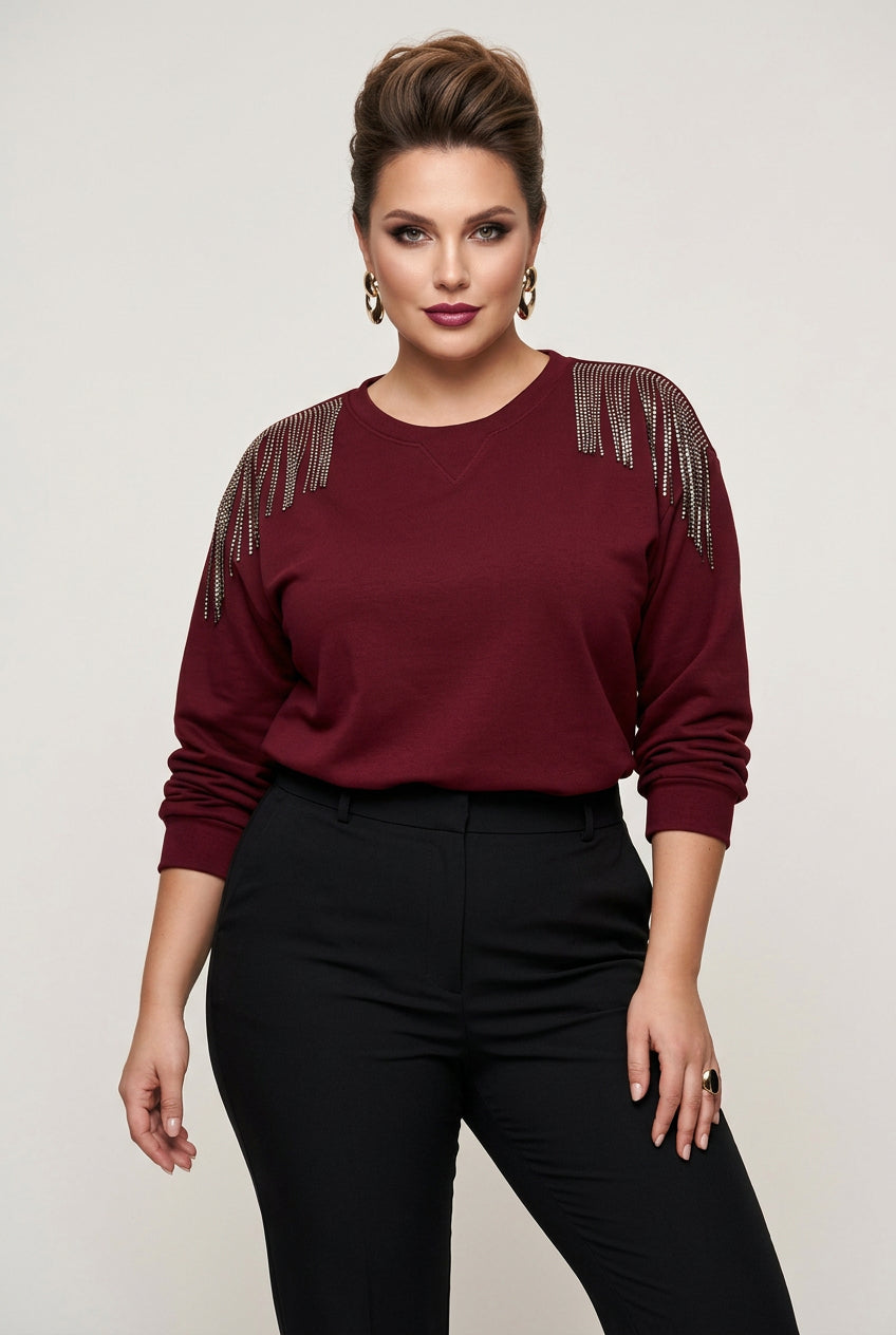 Sudadera con flecos brillantes Yolykke Curvy