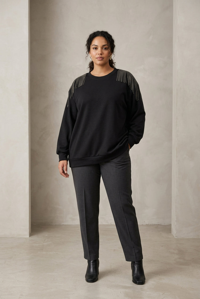 Sudadera con flecos brillantes Yolykke Curvy