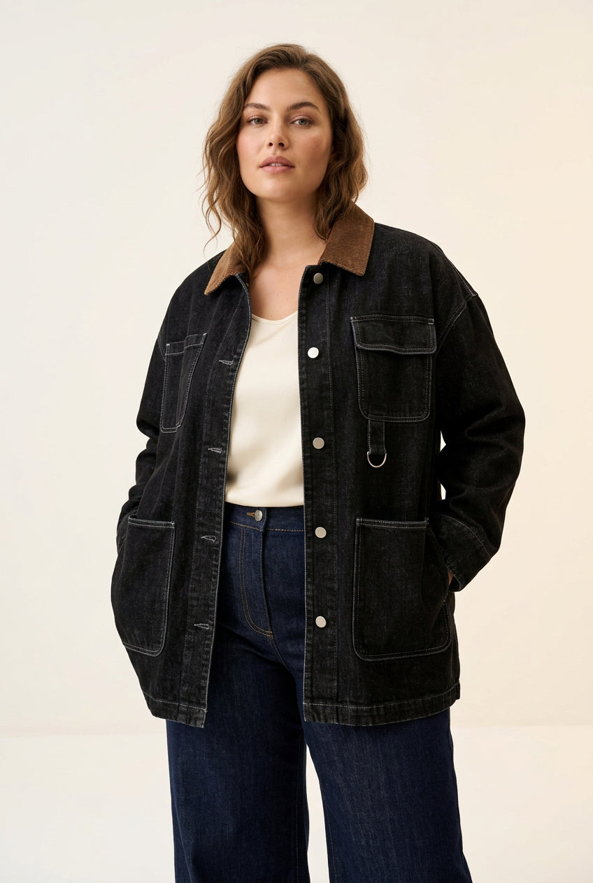 Chaqueta vaquera con cuello a contraste Yolykke Curvy