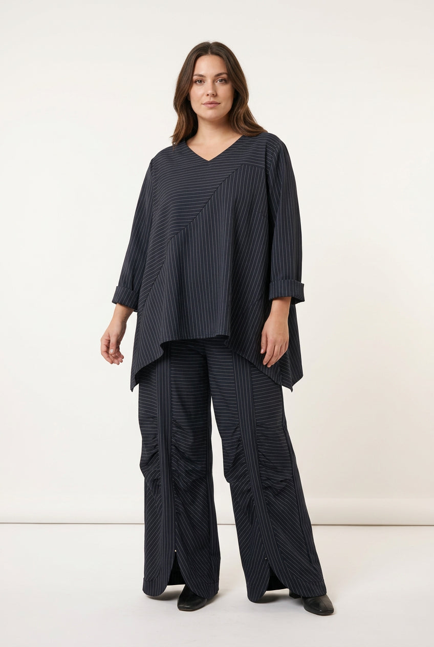 Blusa asimétrica de raya diplomática