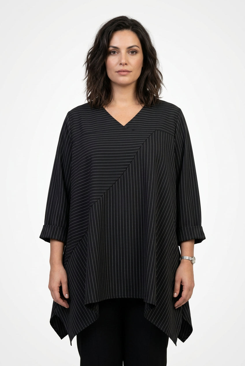 Blusa asimétrica de raya diplomática