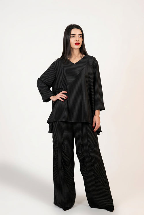 Blusa asimétrica de raya diplomática