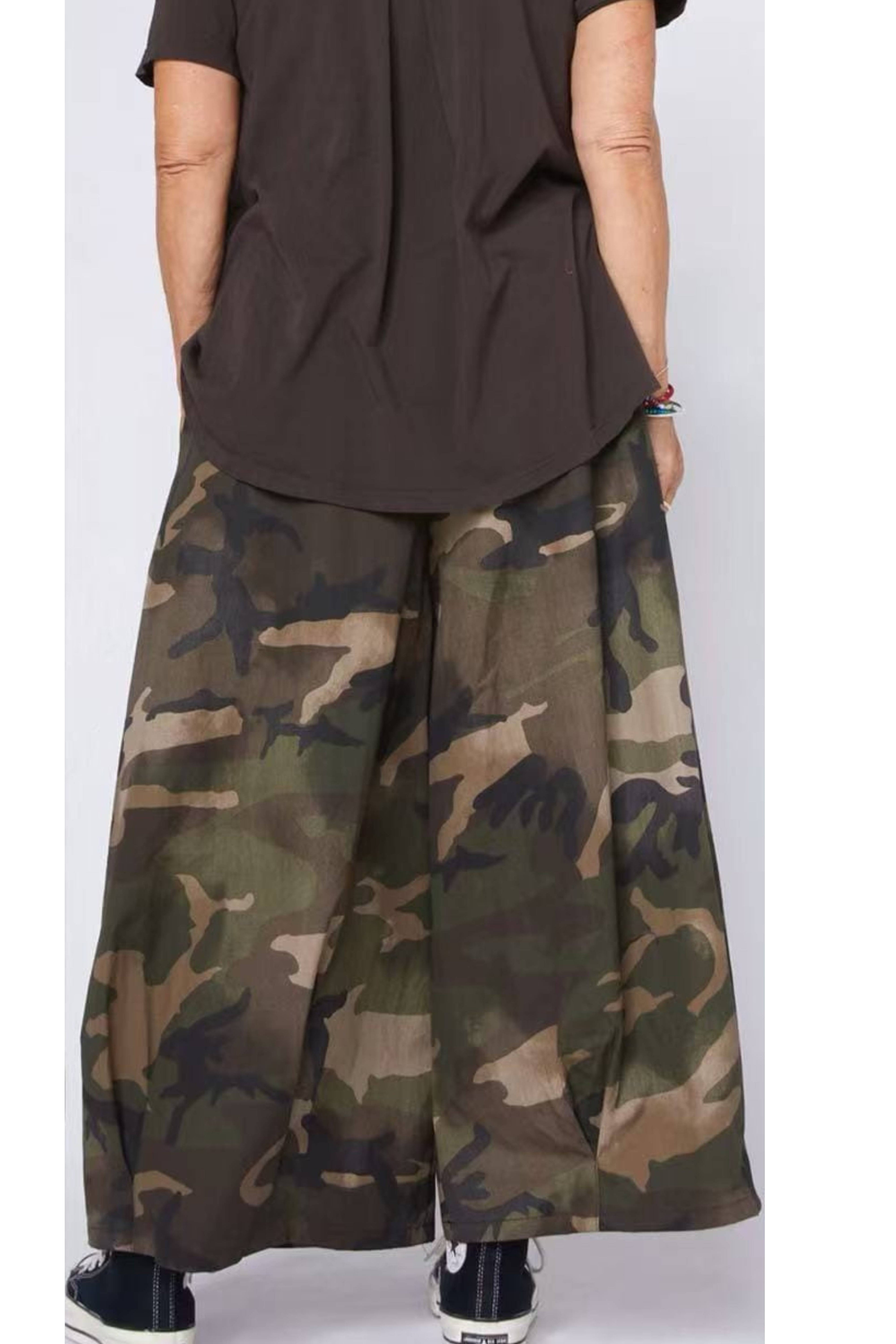 Pantalón Palazzo Camuflaje Militar Pantacourt | Wendy Trendy