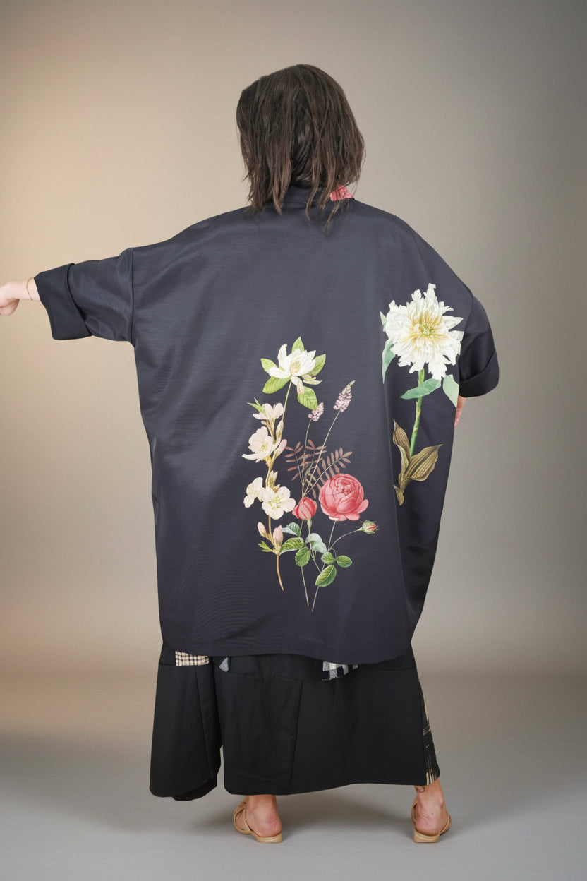 Kimono Wendy Trendy Negro Botánico Flores