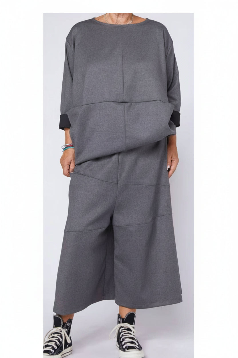 Pantalón Falda Midi Paneles Diagonales Gris | Wendy Trendy