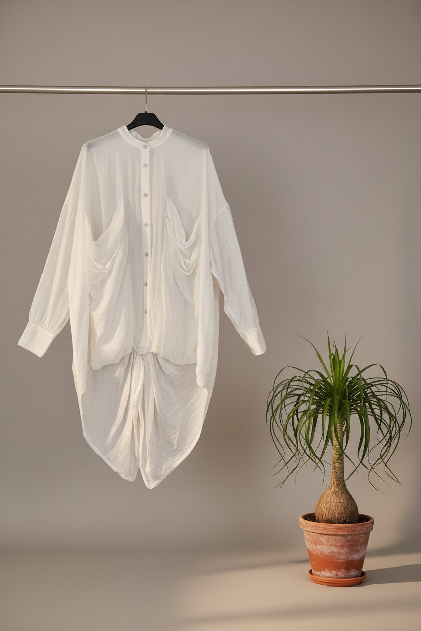 Camisa Lino Crudo Corte Pinguüino Bolsillos |YOLYKKE