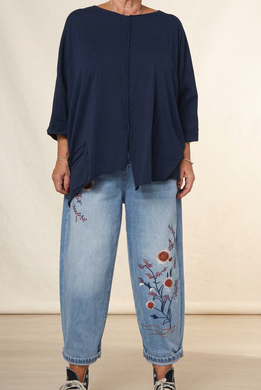 Vaquero globo con flores bordadas Wendy Trendy